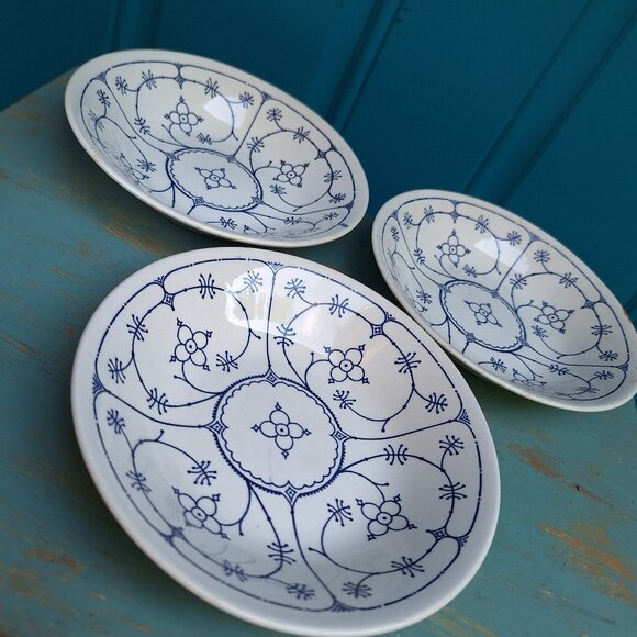 Vintage Stoneware Dishes Ironstone Staffordshire Bowls Set England Blue Royal 3 - Picture 5 of 16